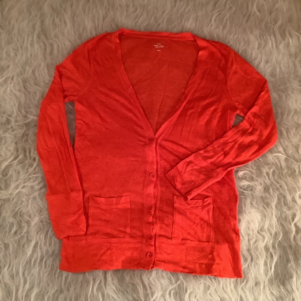 J Crew Orange Linen Cardigan